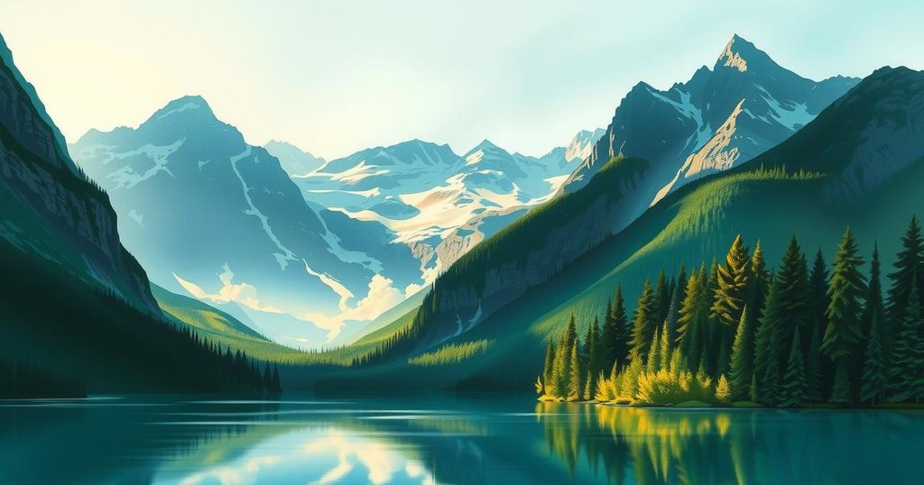 Un paesaggio canadese con montagne e alberi, rappresenta il futuro politico del Canada dopo Trudeau.