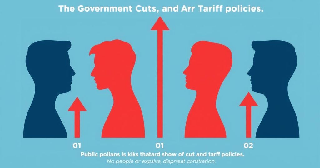 Grafico che rappresenta le opinioni pubbliche sulle politiche di tagli e dazi del governo.
