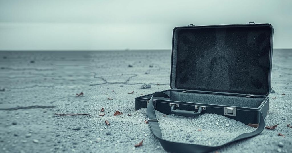 Una borsa vuota che rappresenta il futuro incerto dell'agenzia di aiuti statunitensi, con colori grigi e toni freddi.