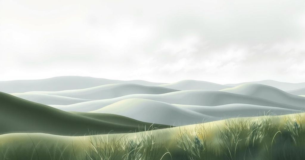 A tranquil landscape with muted colours, symbolising political fatigue and the need for serenity.