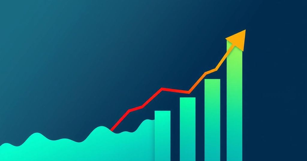 Grafico colorato che rappresenta il mercato azionario in crescita con tendenze economiche positive.