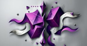 Rappresentazione artistica politica con colori grigi e viola, evocante sentimenti di incertezza e divisione.