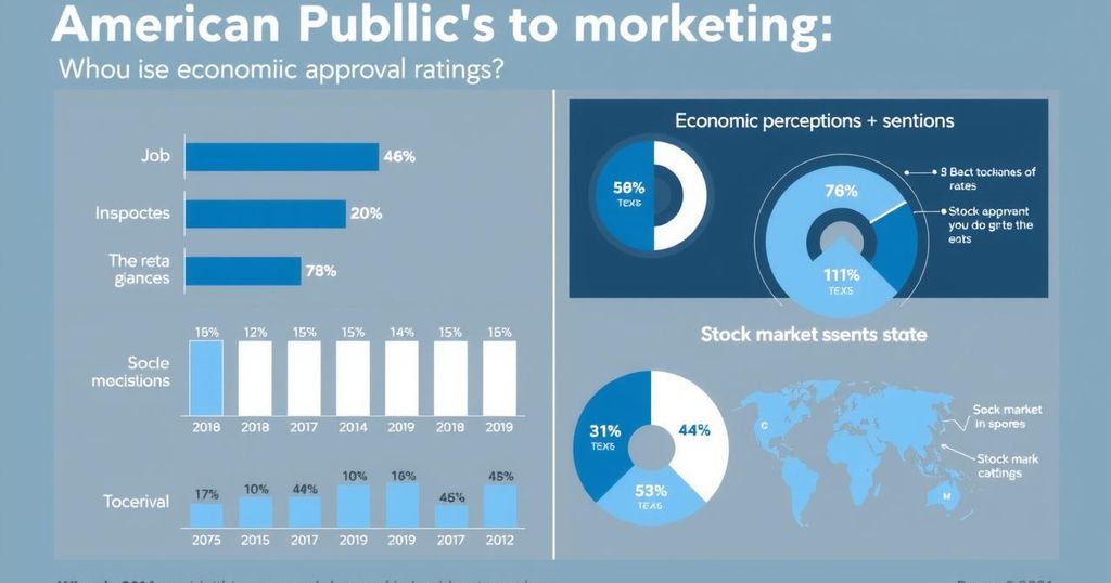 Grafico che mostra approvazione e opinioni sul mercato economico americano nel 2025.