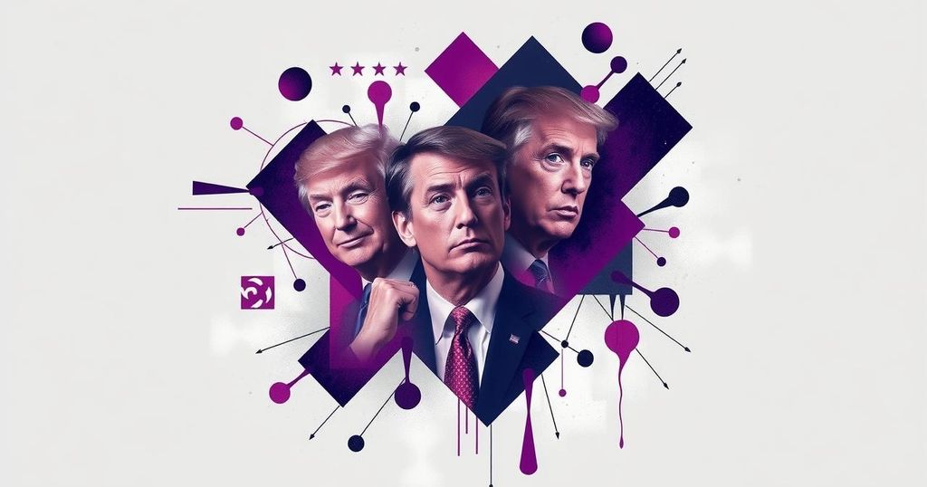 Un'opera d'arte astratta raffigurante sentimenti politici confusi in una tavolozza di grigi e viola.