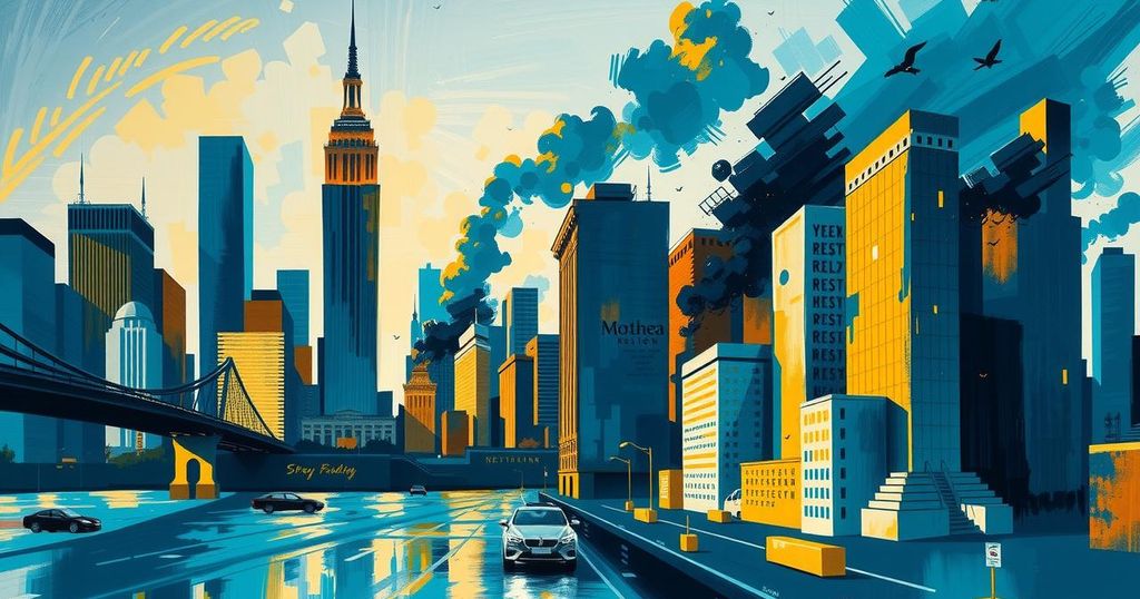 Quattro ex vice sindaci di New York in una scena di crisi politica con skyline della città sullo sfondo.