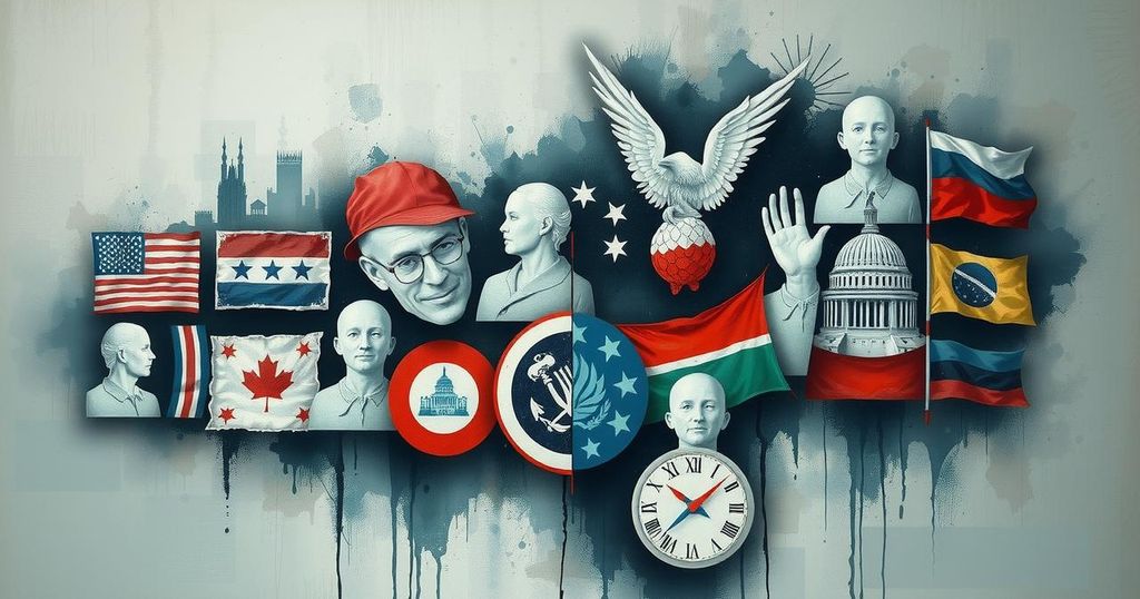 Depiction of a fragmented political landscape, with symbolic representations of conflicting ideas and priorities.