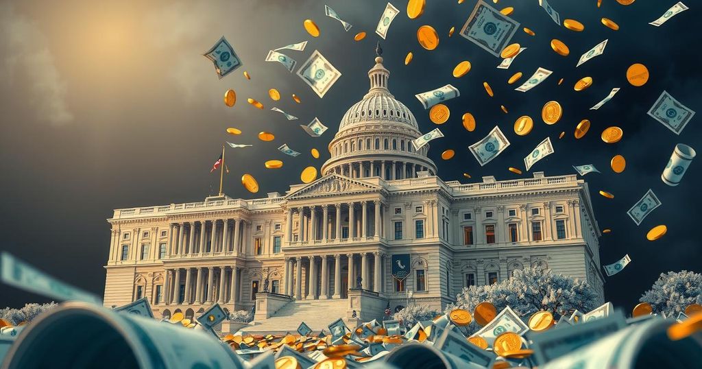 Un'immagine simbolica che rappresenta il controllo del denaro sulla politica in un contesto americano.