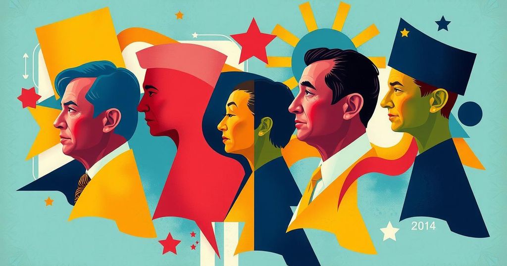 Rappresentazione politica astratta con colori vivaci, simboli di cambiamento e concetti di legge in uno sfondo vibrante.