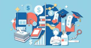 Grafica che illustra abitudini di spesa e divisioni culturali negli Stati Uniti, con simboli educativi e economici.