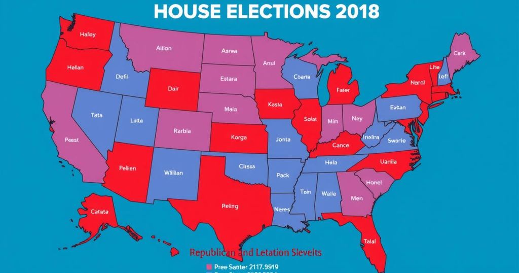 Colourful political map showing results of House elections, highlighting Republican victories in various states.
