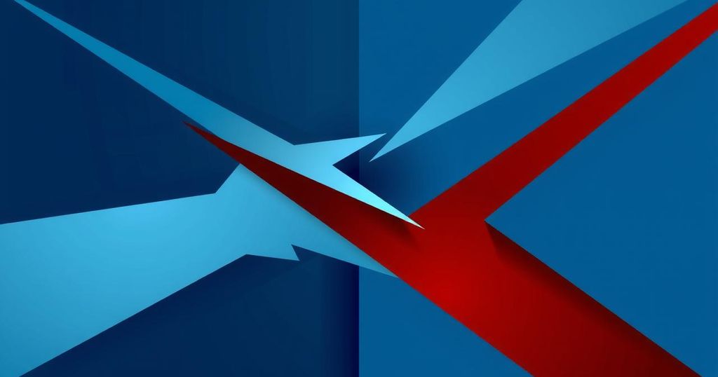 Un grafico astratto simboleggiante le divisioni politiche che influenzano le decisioni aziendali in un paese polarizzato.