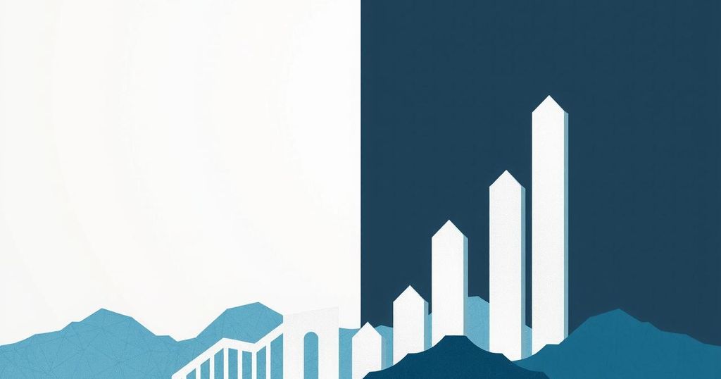 A political concept image depicting a split between two financial graphs, symbolizing contrasting ideologies.