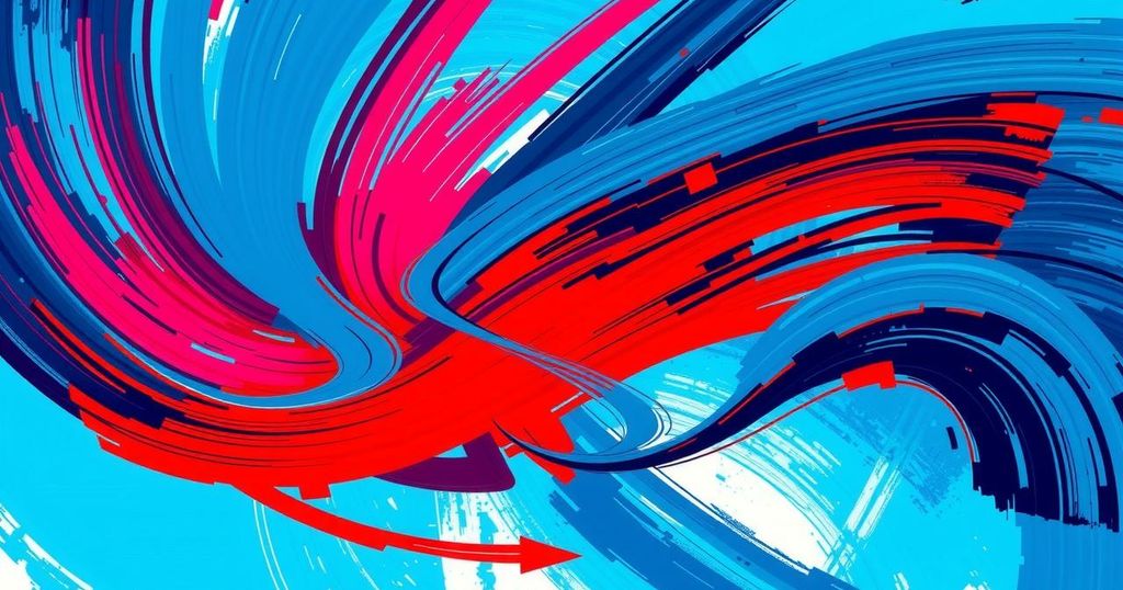 Grafico astratto dei colori blu e rosso che rappresentano la politica e il governo.