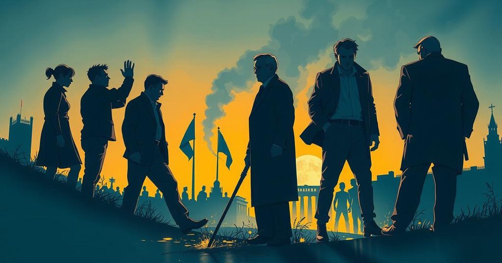 A bold political landscape depicting the clash between populism and elitism in modern governance, with abstract figures and muted tones.