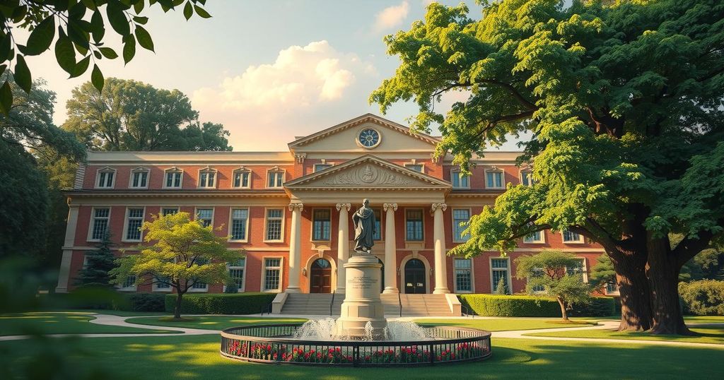 Rappresentazione di una università iconica in un ambiente affascinante, simbolo di libertà accademica e apprendimento.