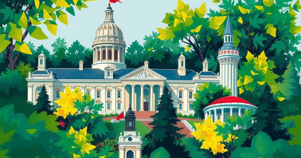 A vibrant depiction of a dynamic political scene in Rhode Island showcasing collaboration and community engagement.