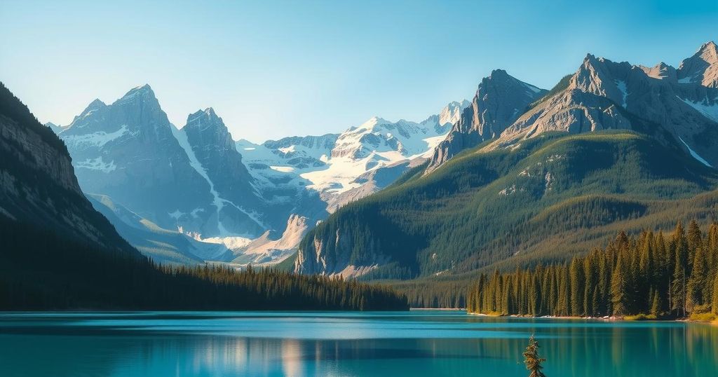 Paesaggio canadese con montagne, foreste e un cielo sereno, simboleggiante il futuro politico del Canada.