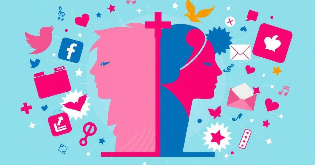 Divisone tra uomini e donne della Gen Z su politiche e valori, rappresentata da simboli pubblici.