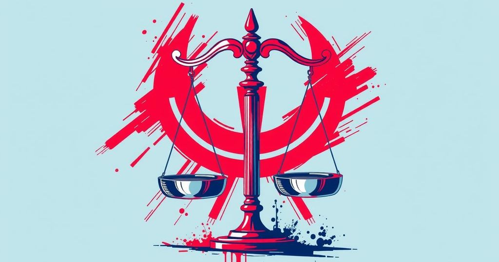 A political symbol with bold colours, representing political debate and civic engagement in a dynamic style.