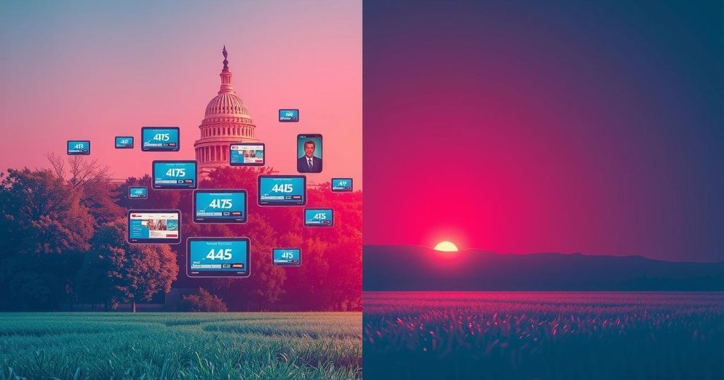 A divided landscape representing American political engagement, with contrasting shades of blue and red.
